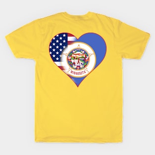 State of Minnesota Flag and American Flag Fusion Design T-Shirt